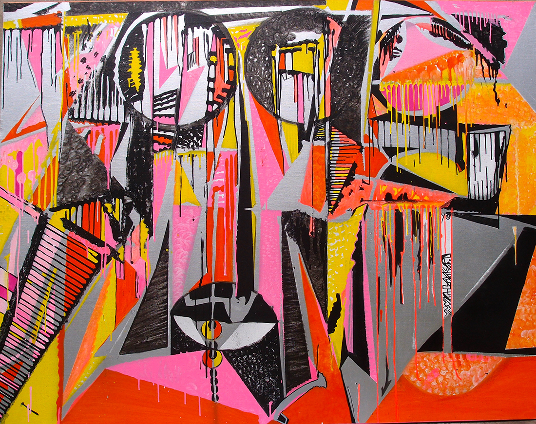 L'Univers des sons - 97x146cm peinture et encre graffiti art tag 2009 - Dimension Fantasmic