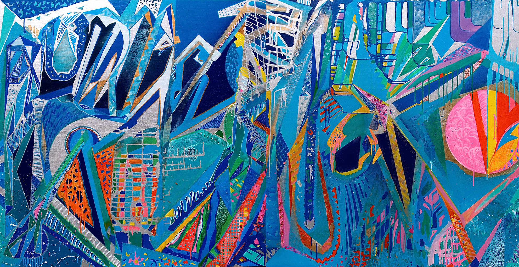 Diptych Musical notes 1 and 2 -200x200cm peinture graffiti art tag 2013 - Dimension Fantasmic