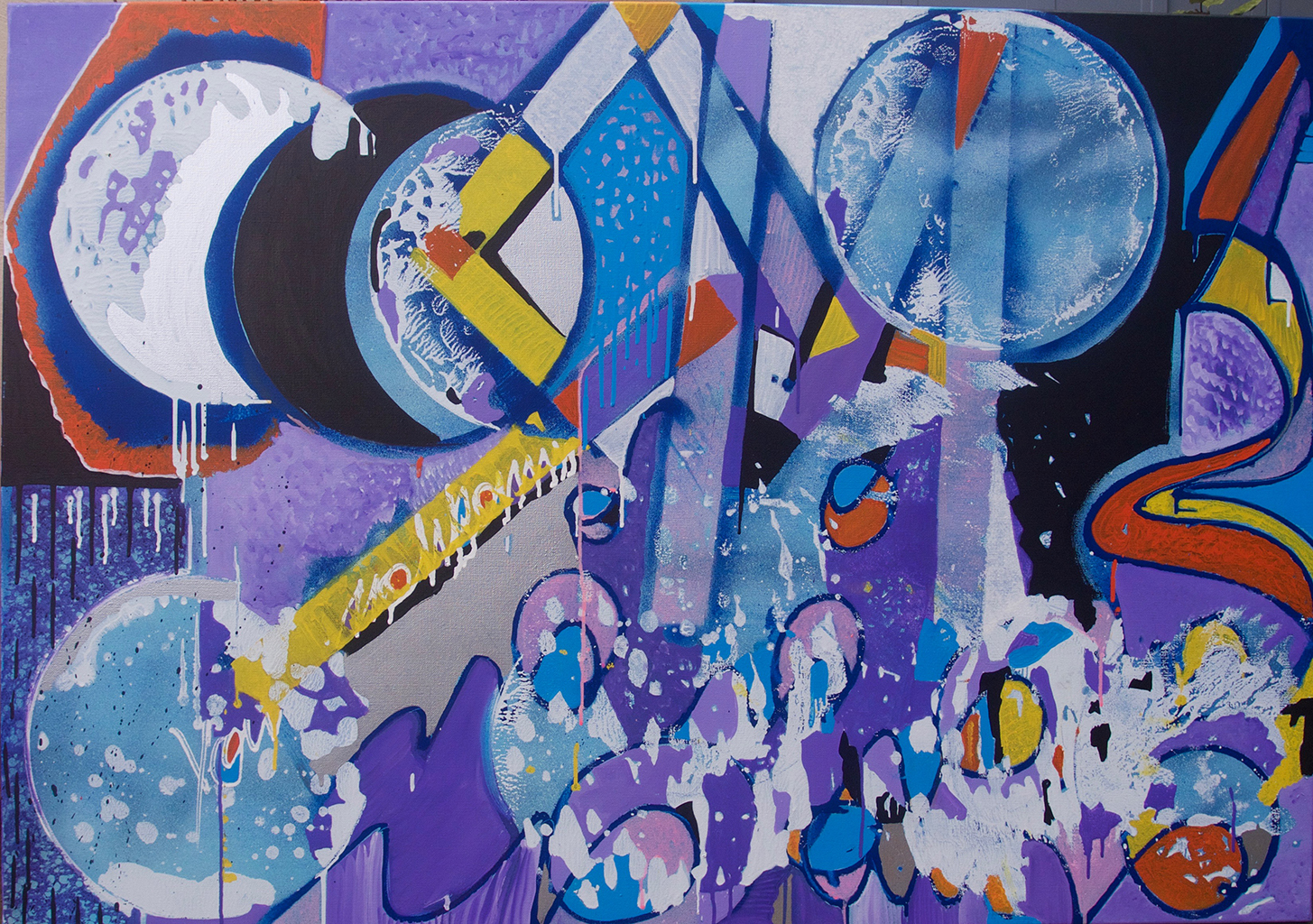 Une virée dans le cosmos - 200x200cm 116 cm x 81 cm Peinture aérosol graffiti - Dimension Fantasmic