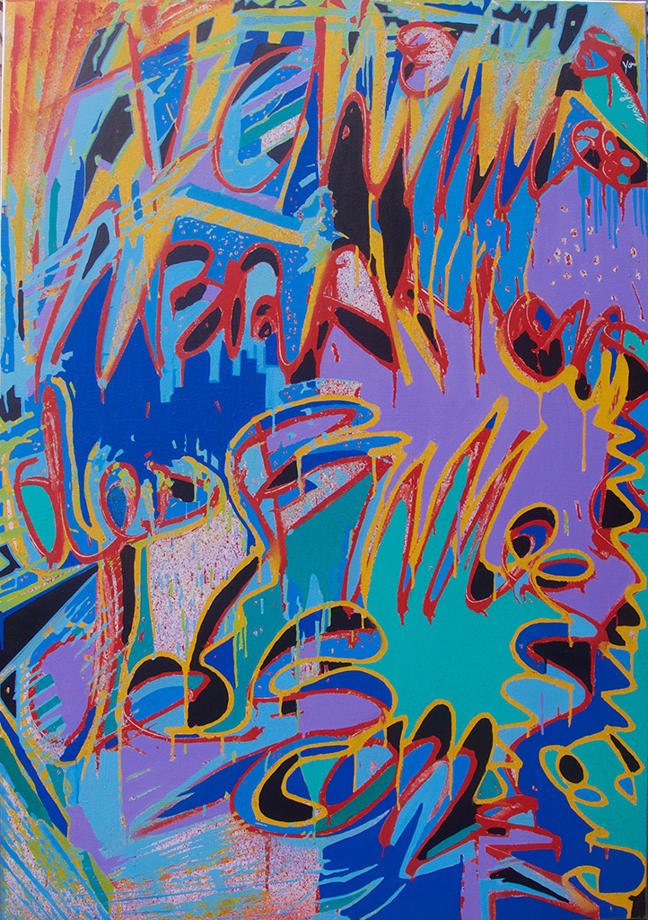 Alchimie de vibrations des bulles de son - 116x81peinture aérosol graffiti - Dimension Fantasmic